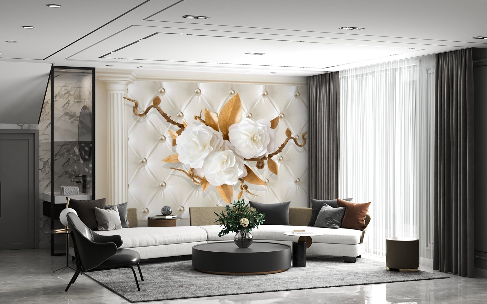 Fototapeta zlaté konáre a snehobiele kvety