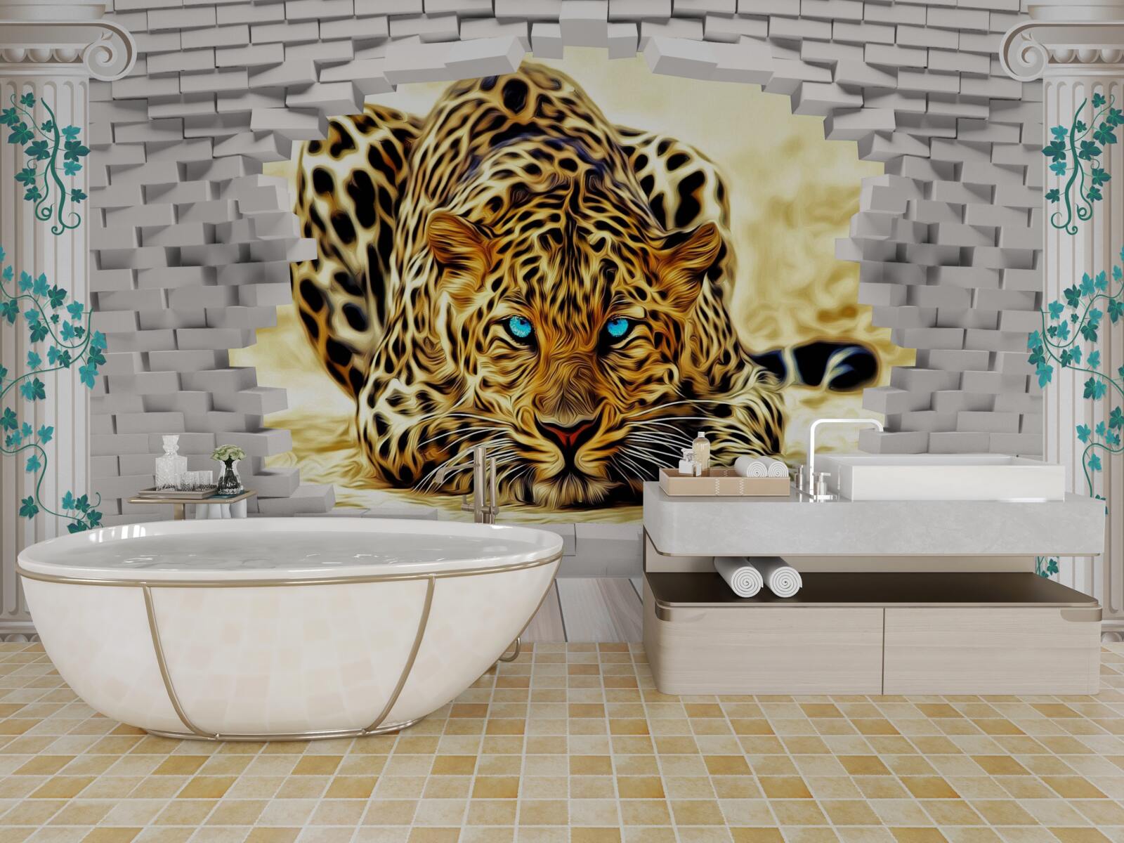 Fototapeta zlovestný panter ničí bariéru