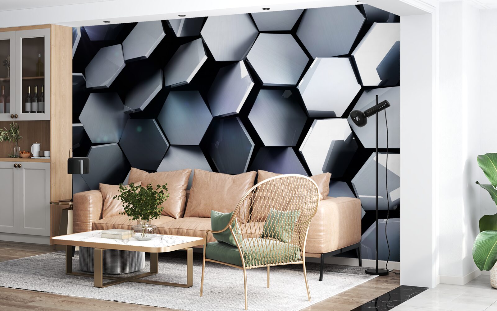 Fototapeta päťuholníky v 3D s zobrazeniami