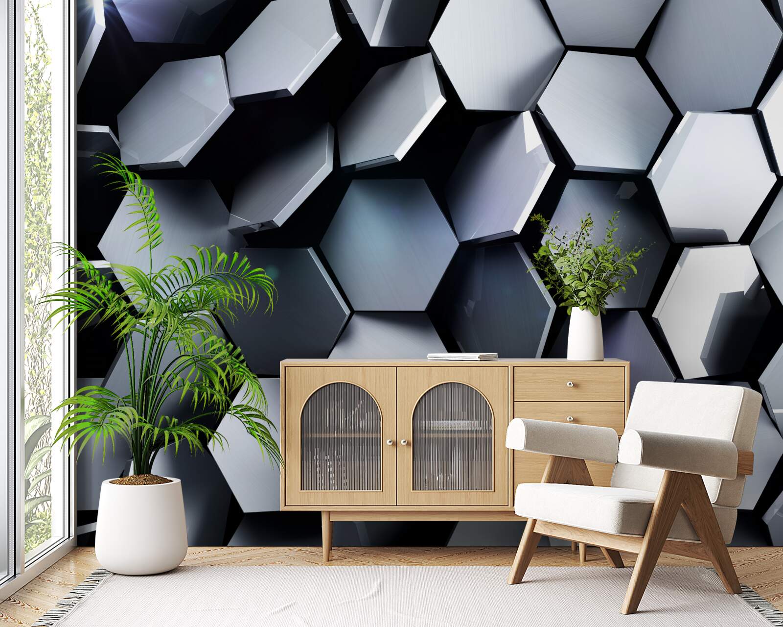 Fototapeta päťuholníky v 3D s zobrazeniami