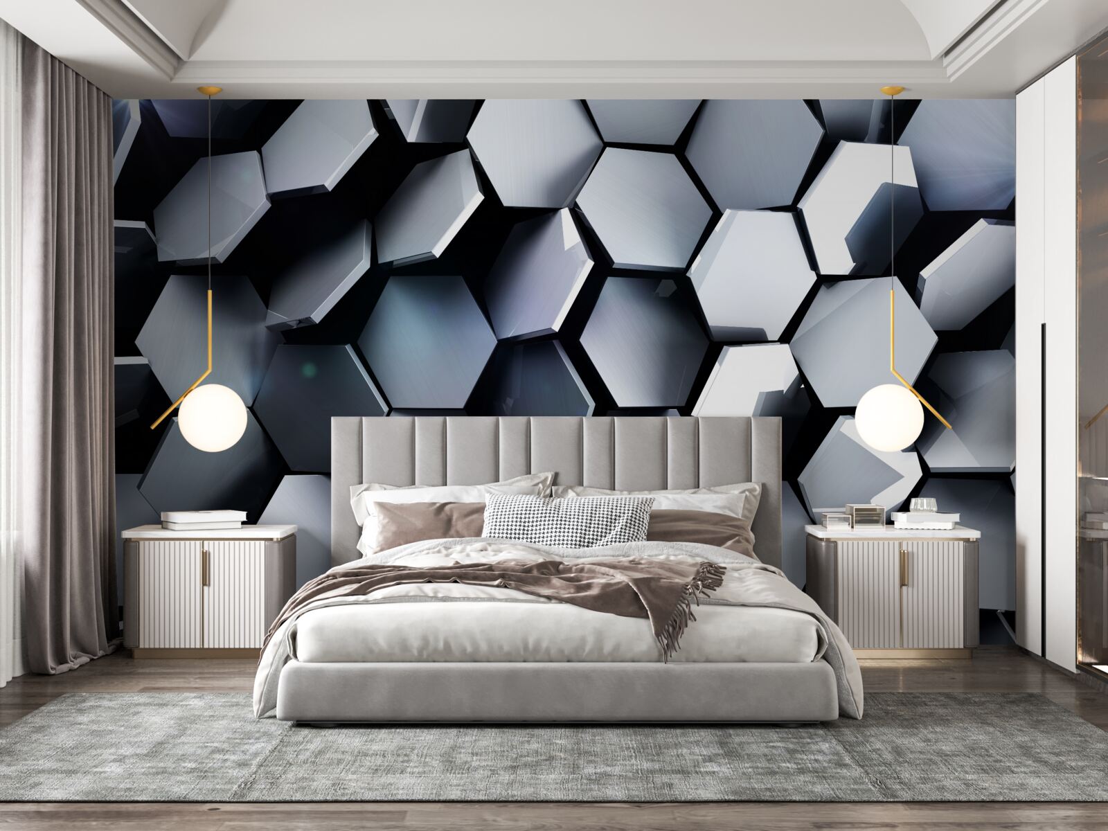 Fototapeta päťuholníky v 3D s zobrazeniami