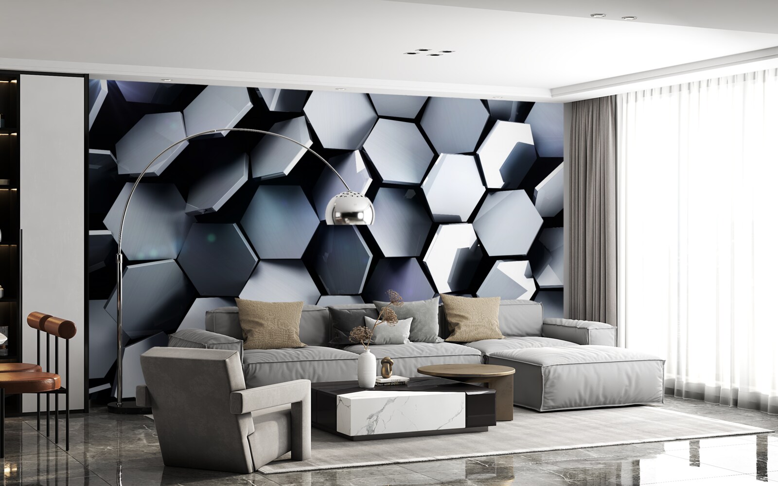 Fototapeta päťuholníky v 3D s zobrazeniami