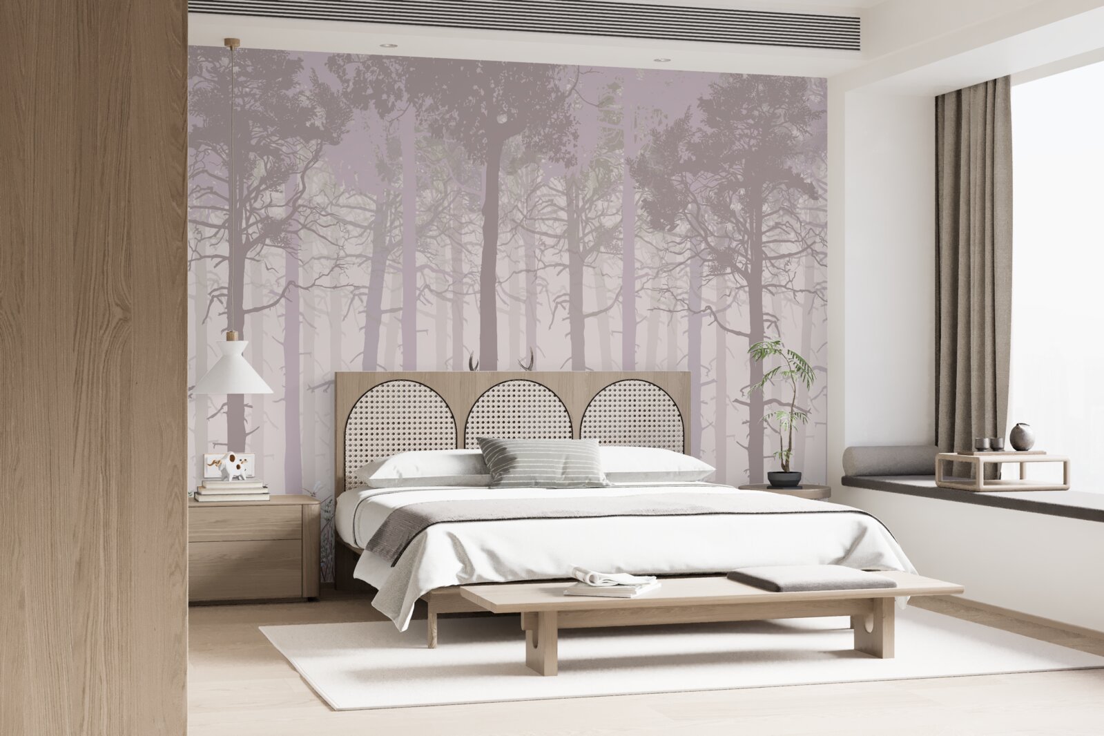 Fototapeta skupina jeleňov v hmlistom borovicovom lese