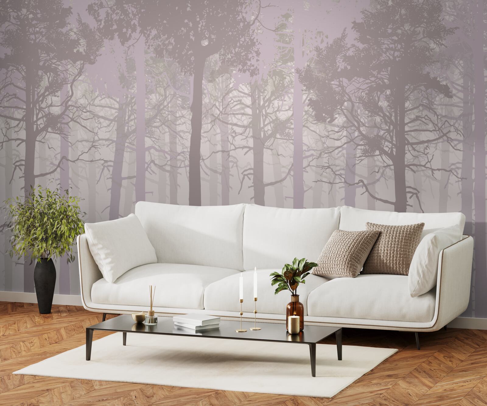 Fototapeta skupina jeleňov v hmlistom borovicovom lese