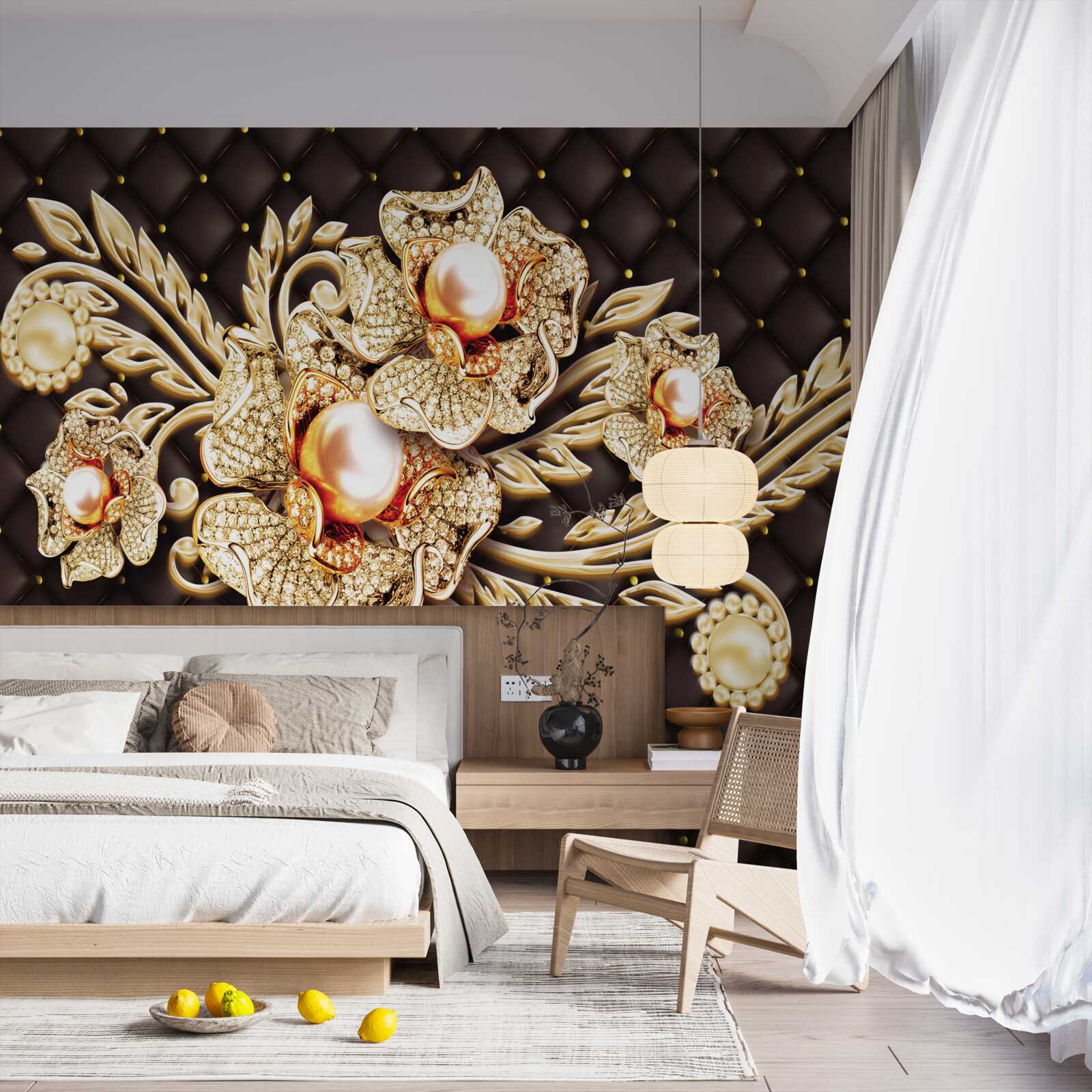 Fototapeta zlaté kvety zdobené drahými kameňmi