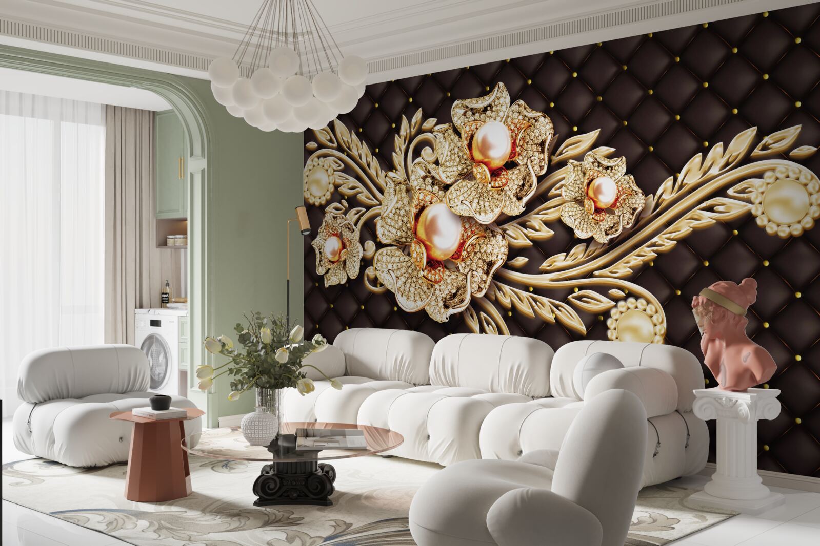 Fototapeta zlaté kvety zdobené drahými kameňmi