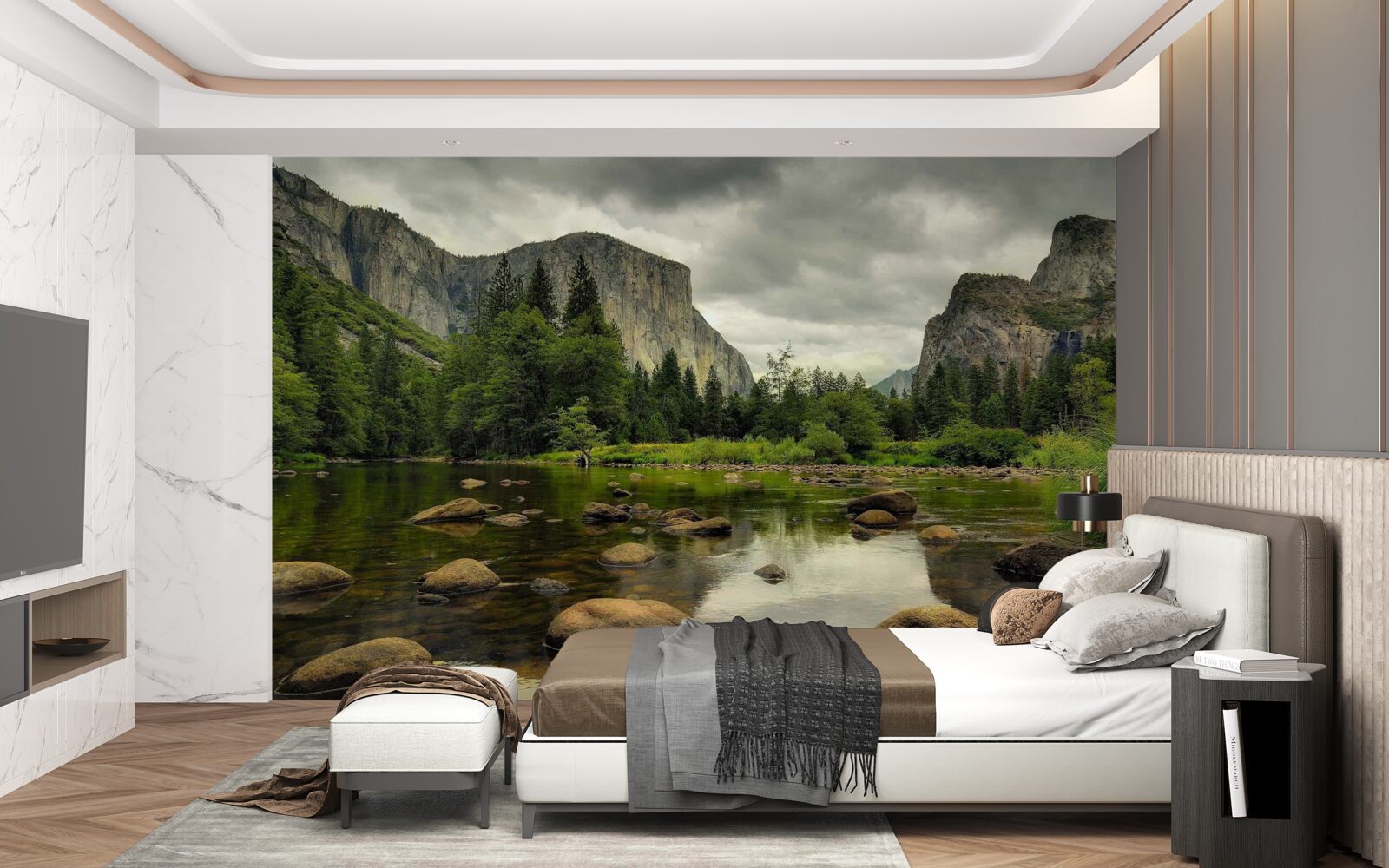 Fototapeta zamračený deň na rieke v horách