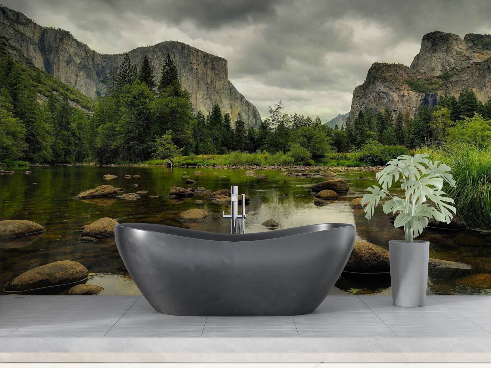 Fototapeta zamračený deň na rieke v horách