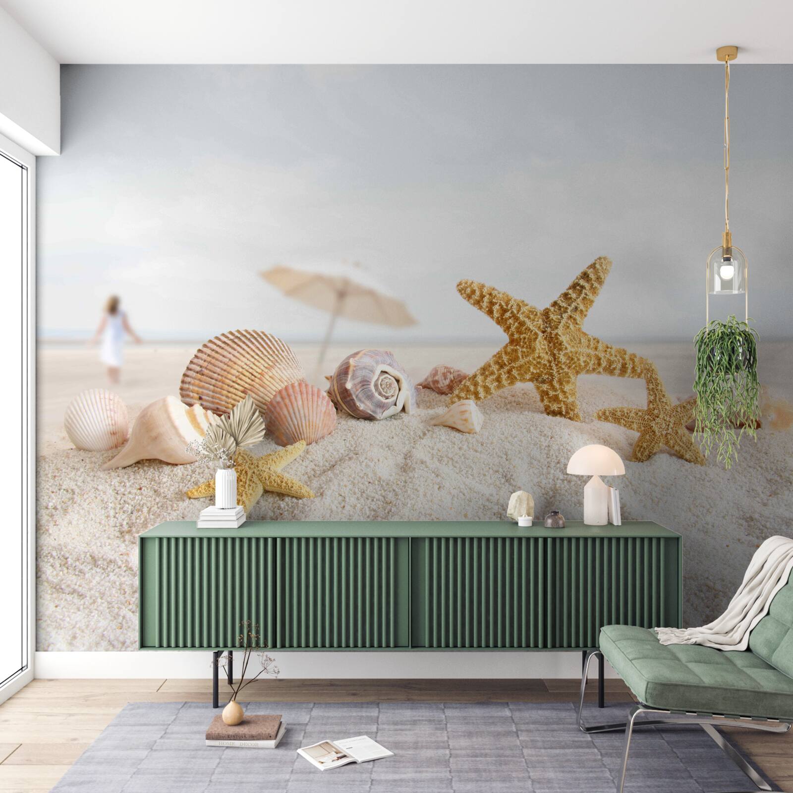 Fototapeta hviezdice a mušle ležia na piesku