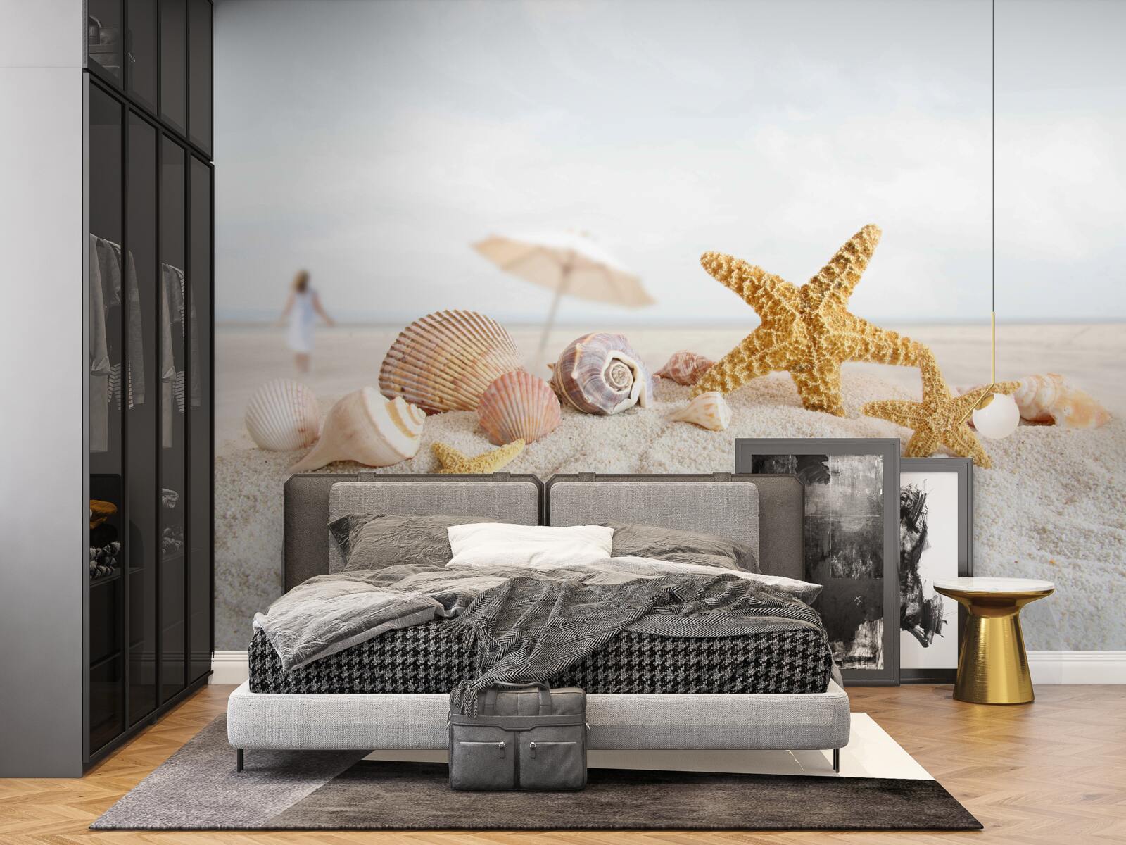 Fototapeta hviezdice a mušle ležia na piesku