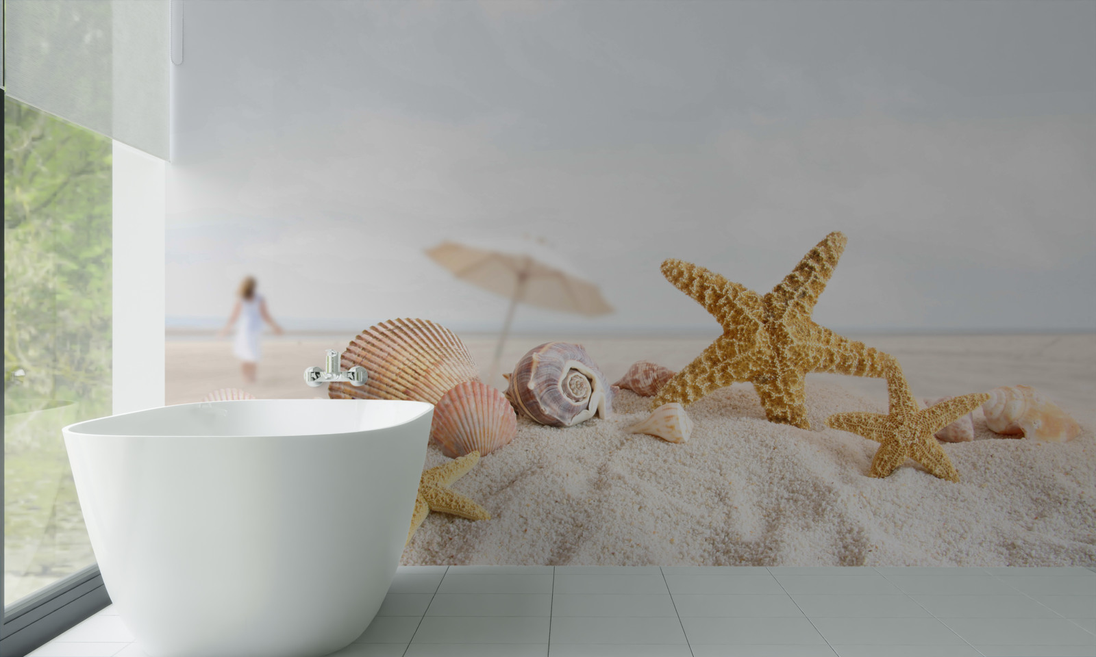 Fototapeta hviezdice a mušle ležia na piesku