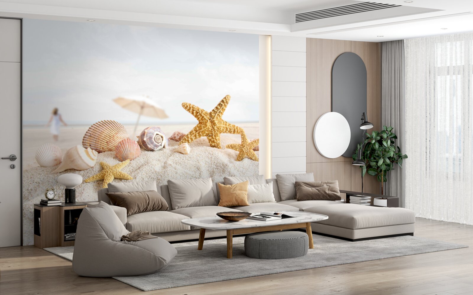 Fototapeta hviezdice a mušle ležia na piesku