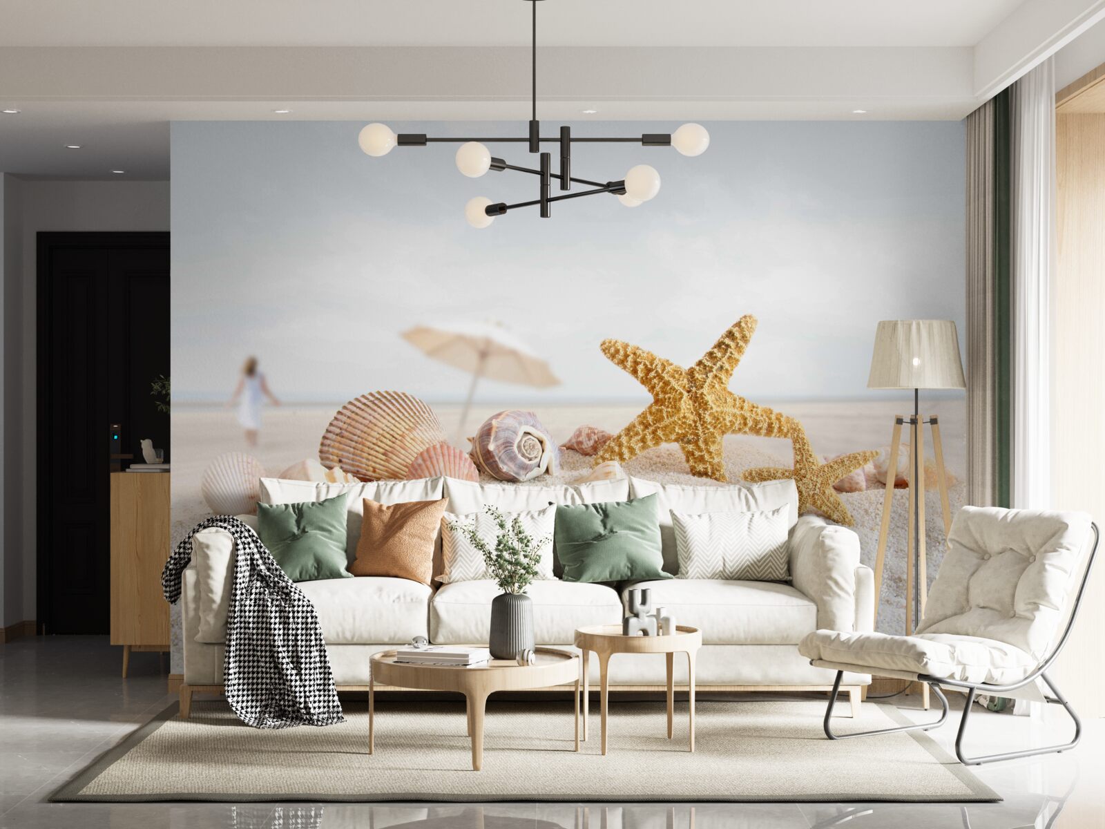 Fototapeta hviezdice a mušle ležia na piesku