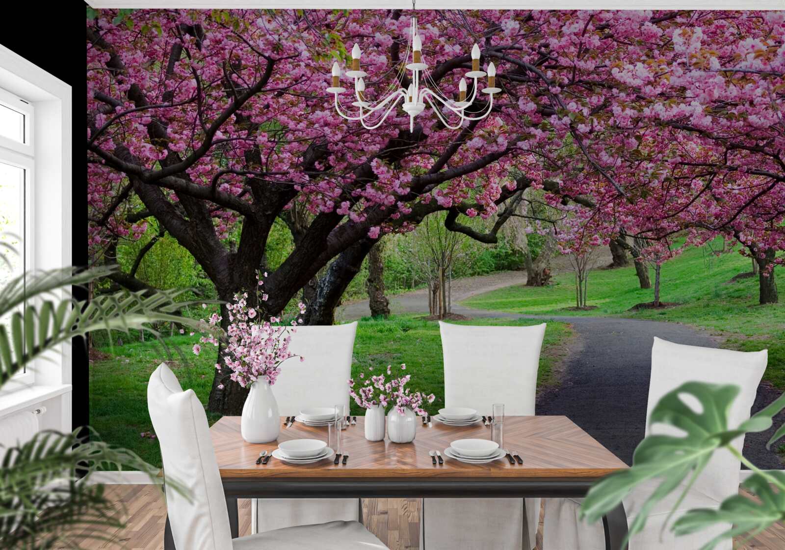 Fototapeta ulička v parku posiata kvetmi