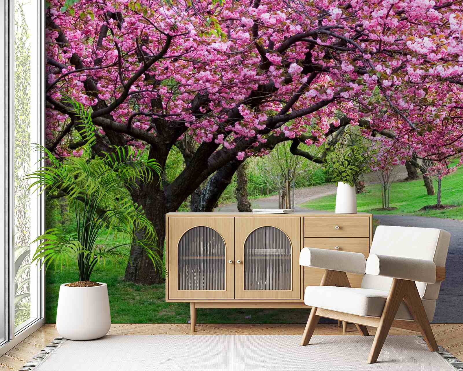 Fototapeta ulička v parku posiata kvetmi