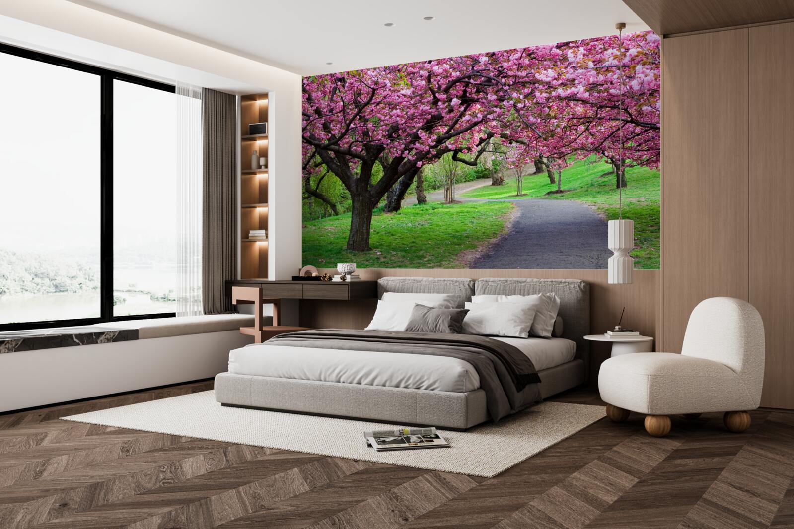 Fototapeta ulička v parku posiata kvetmi