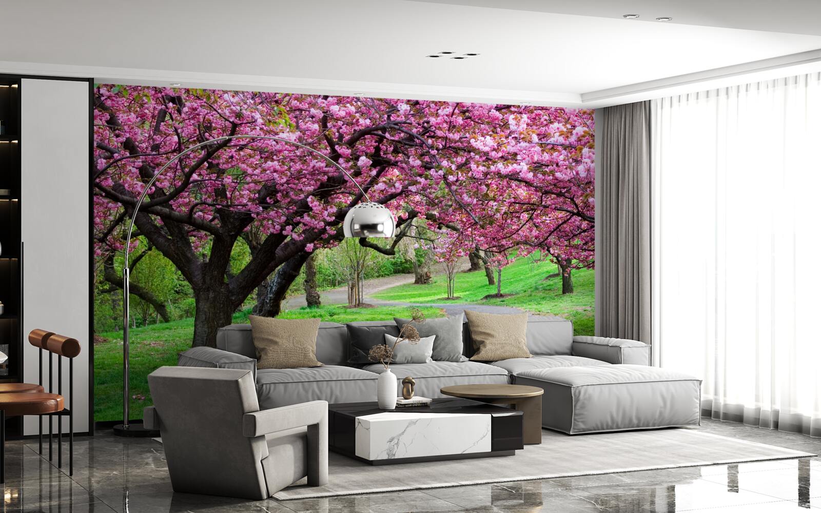 Fototapeta ulička v parku posiata kvetmi