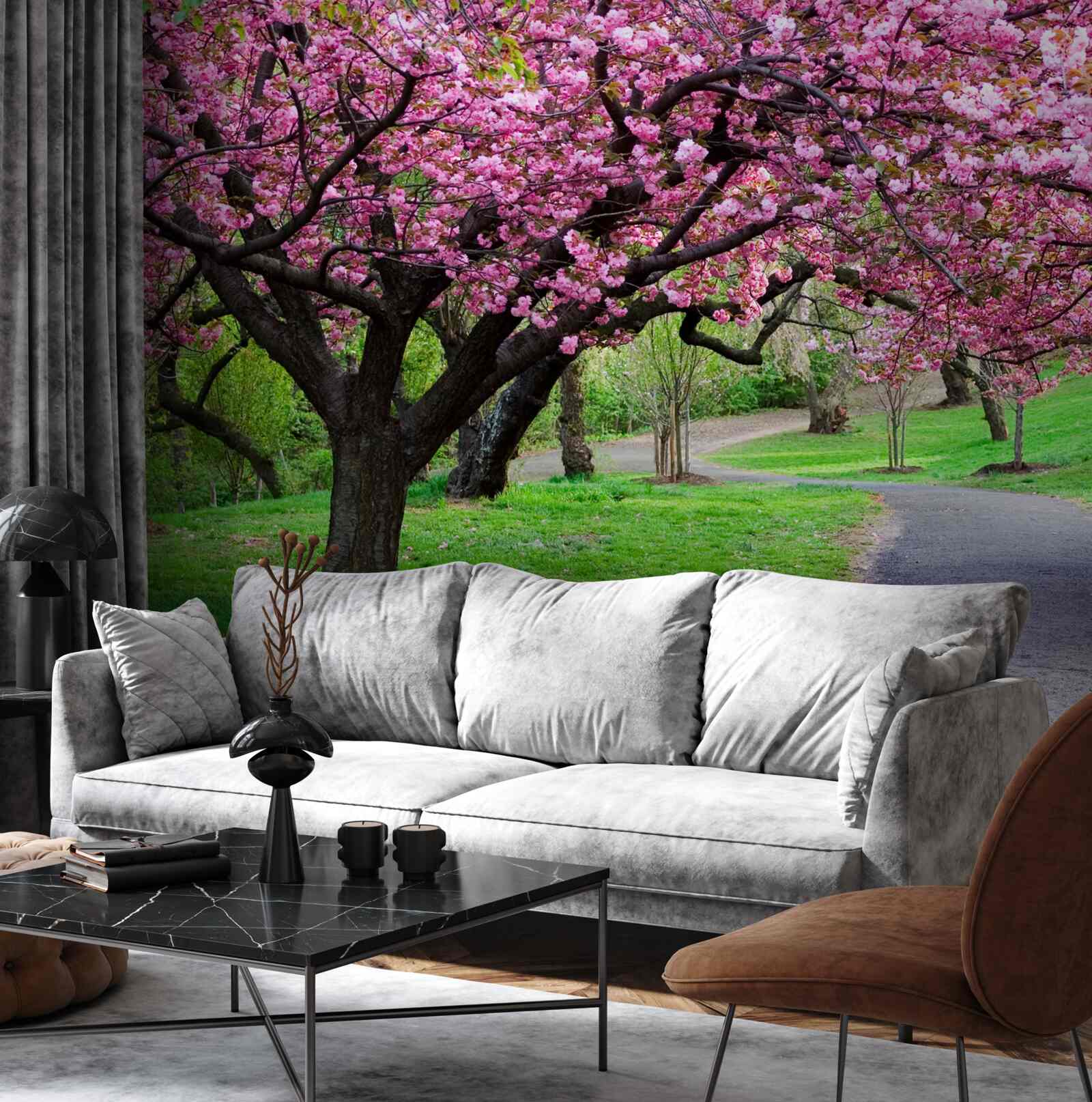 Fototapeta ulička v parku posiata kvetmi