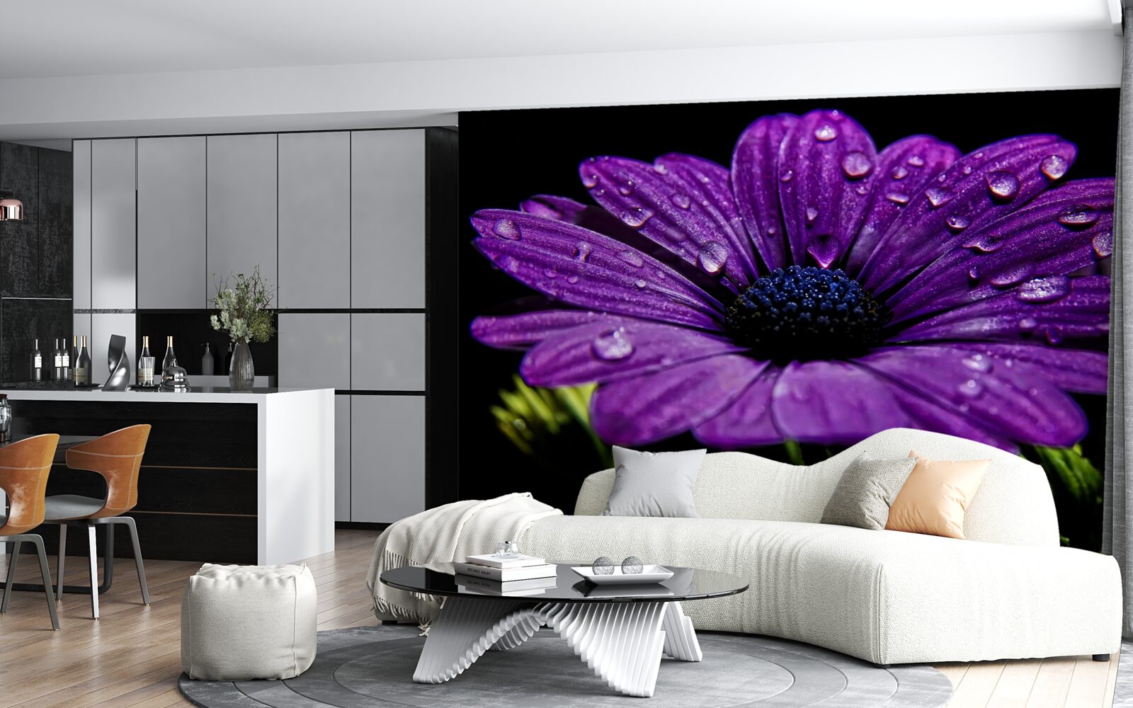 Fototapeta kvapky vody na fialovom kvete gerbery