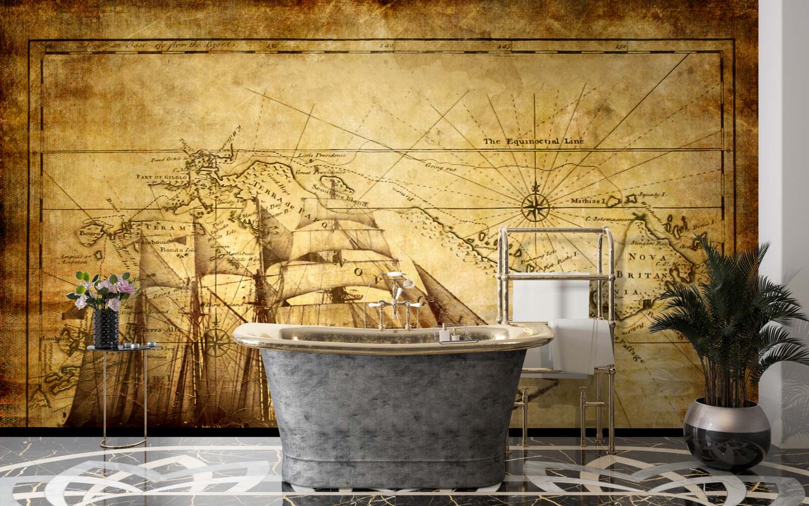 Fototapeta loď s plachtami na pergamene