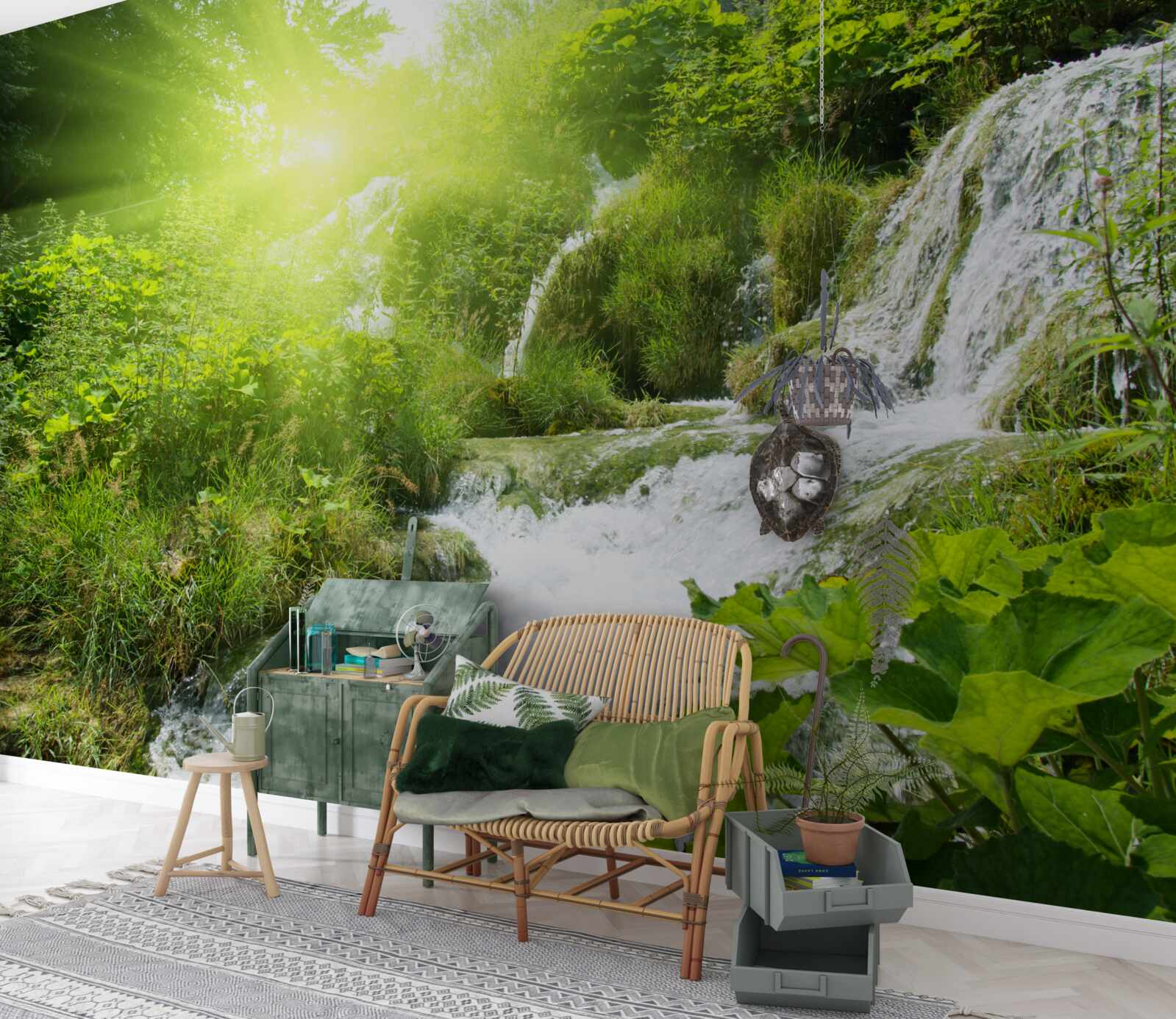 Fototapeta tajomný vodopád v horskom lese