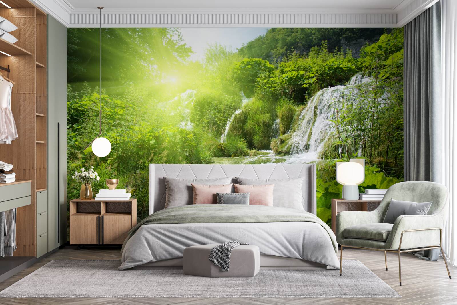 Fototapeta tajomný vodopád v horskom lese