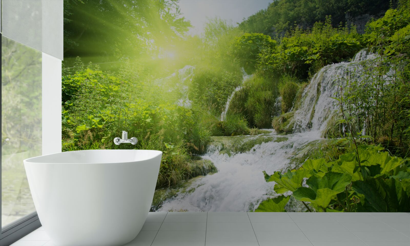 Fototapeta tajomný vodopád v horskom lese