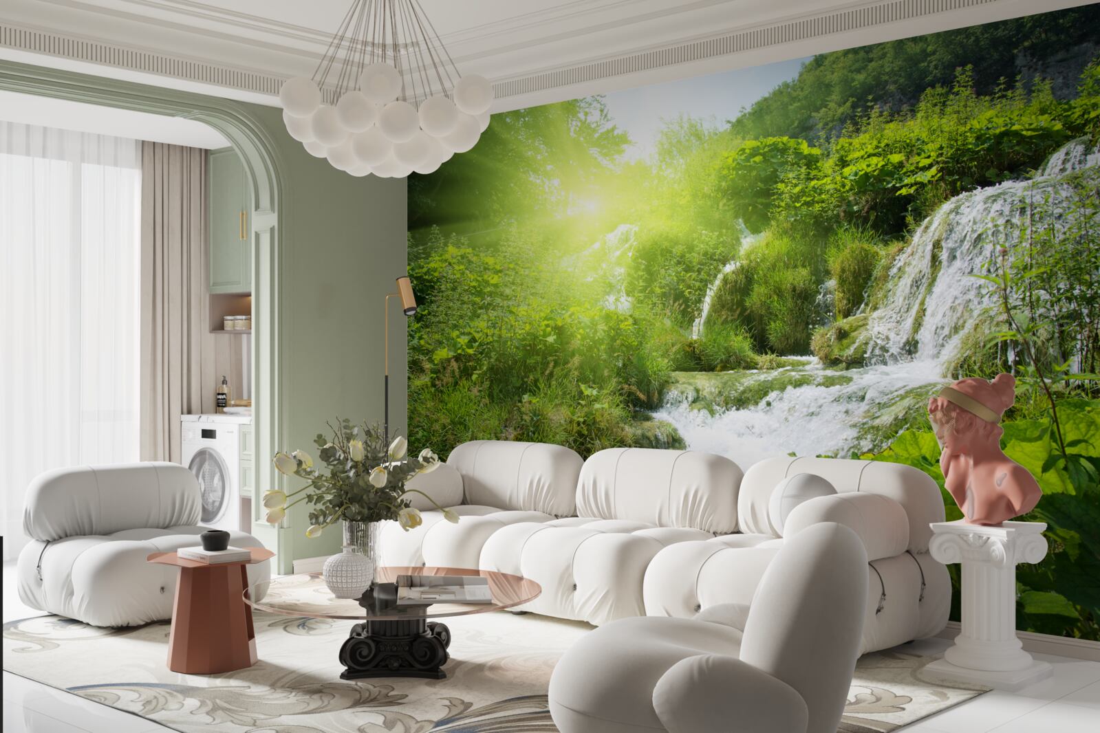 Fototapeta tajomný vodopád v horskom lese