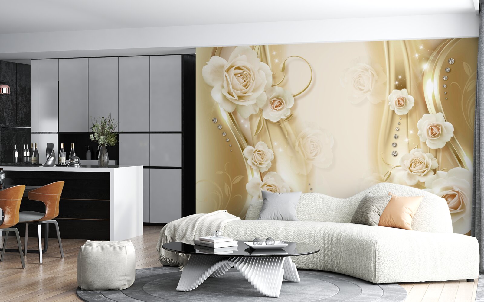 Fototapeta na hnedom podklade sú biele ruže