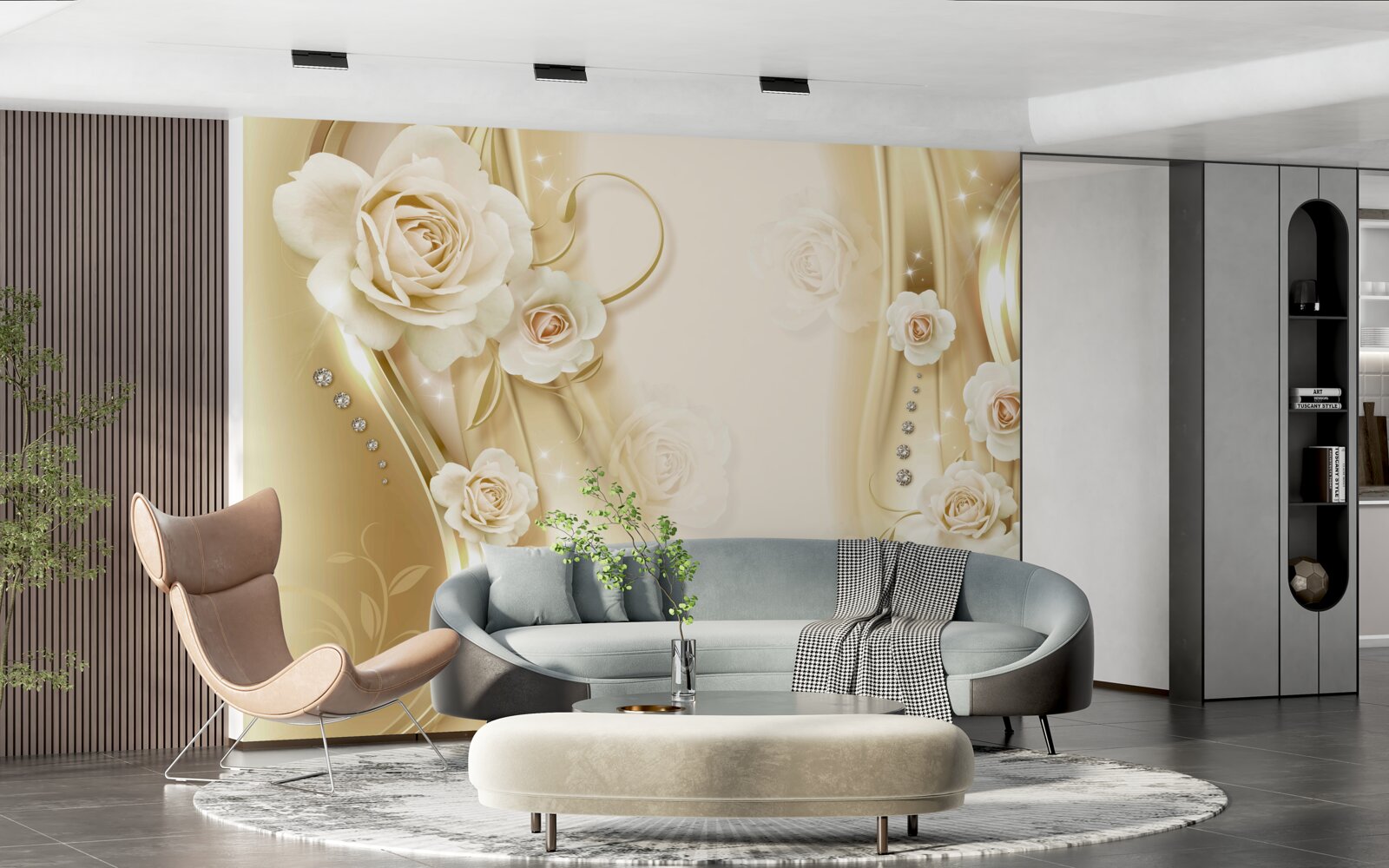 Fototapeta na hnedom podklade sú biele ruže