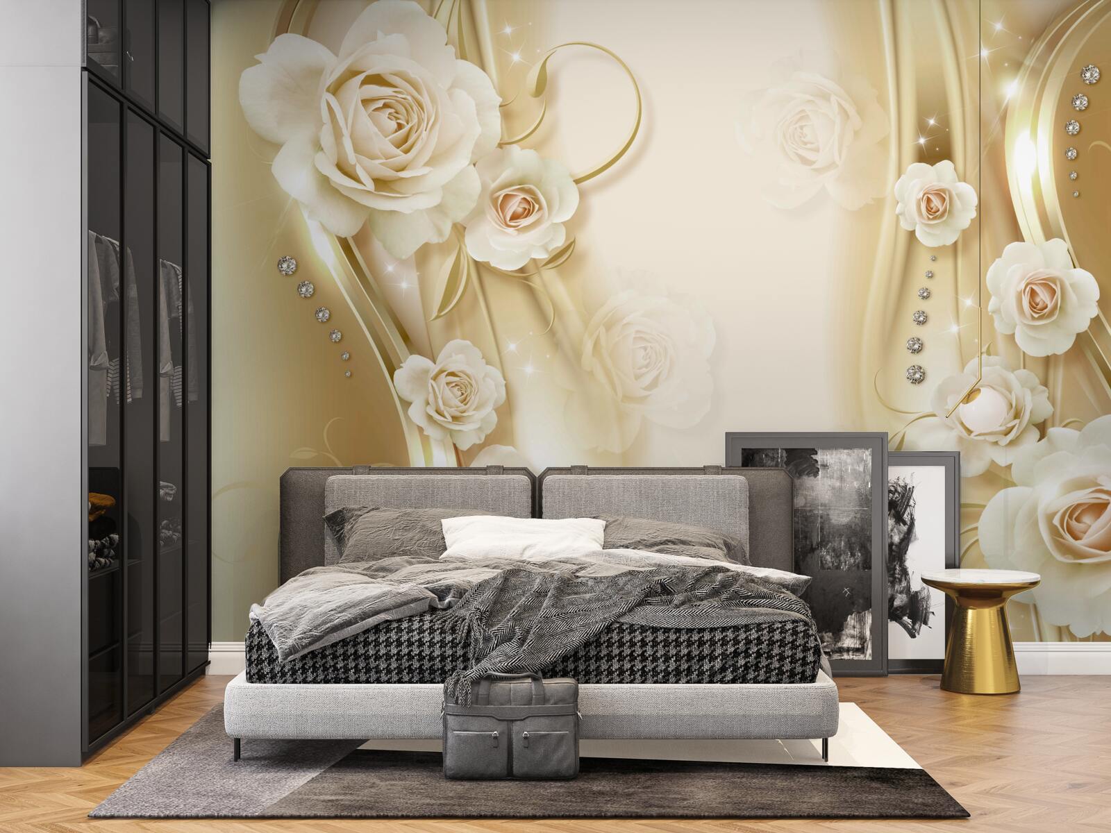 Fototapeta na hnedom podklade sú biele ruže