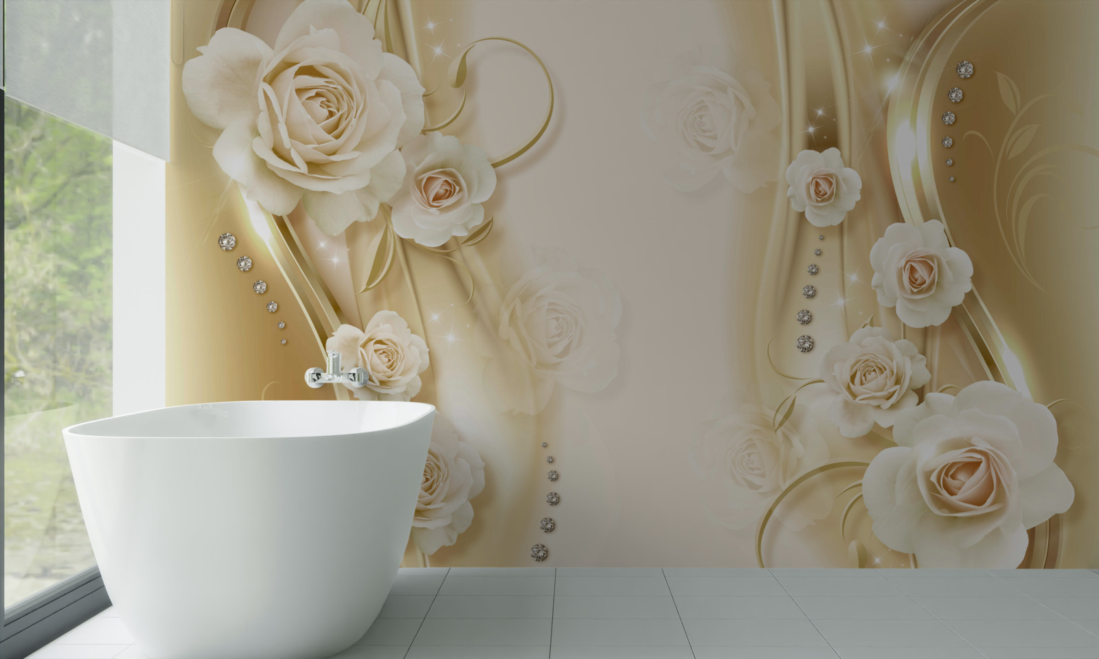 Fototapeta na hnedom podklade sú biele ruže