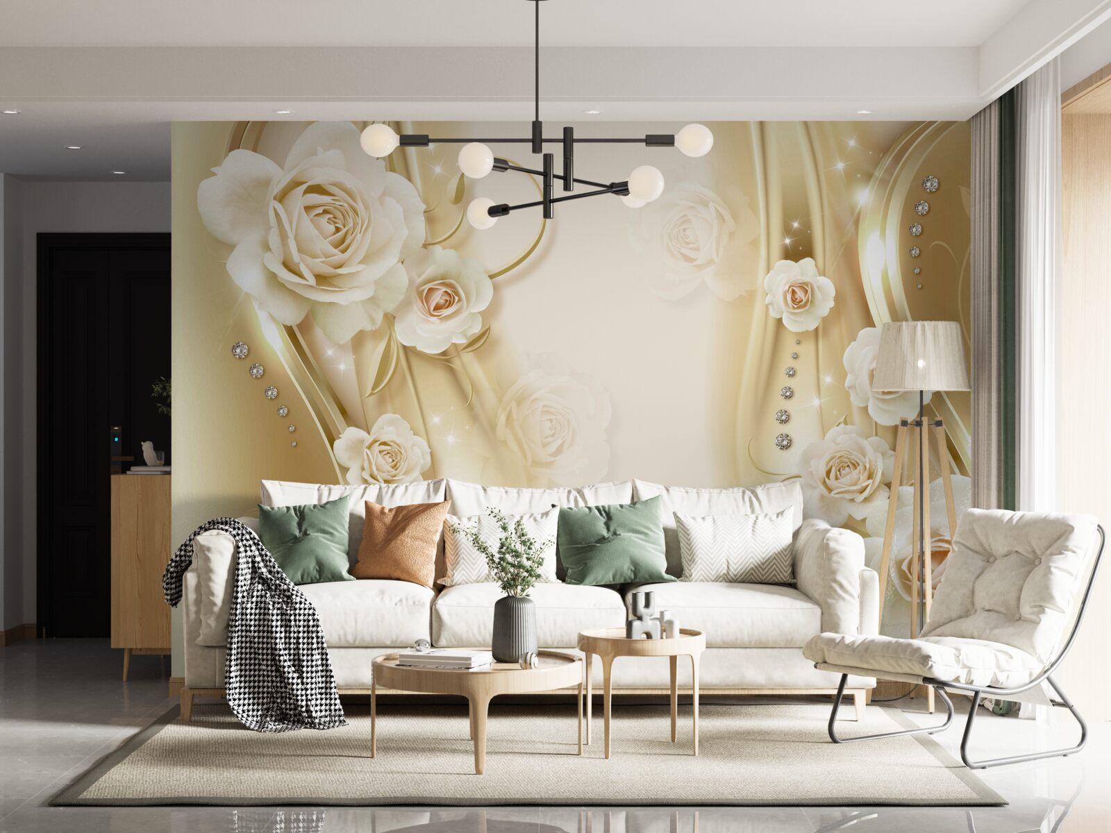 Fototapeta na hnedom podklade sú biele ruže