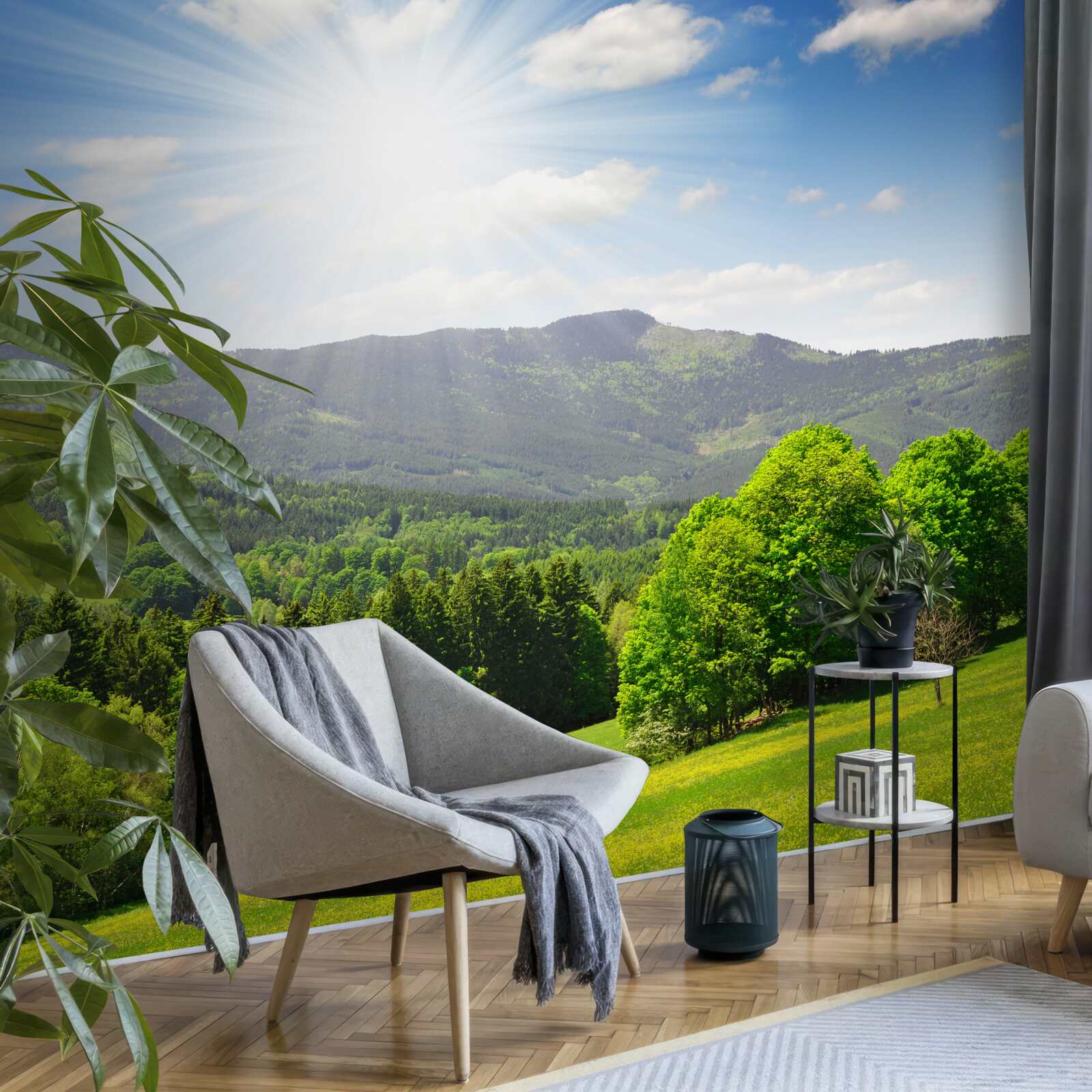 Fototapeta slnko je na najvyššom bode nad zelenou lúkou