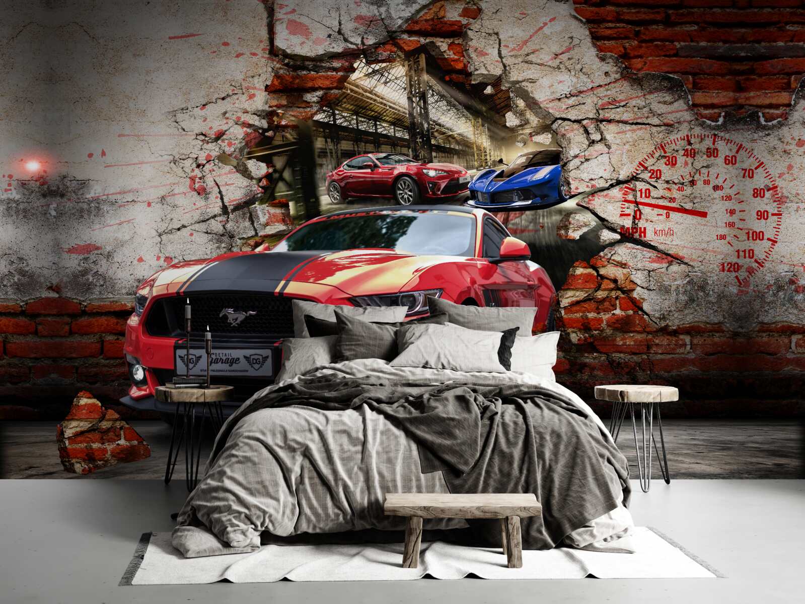 Fototapeta červený mustang na stene