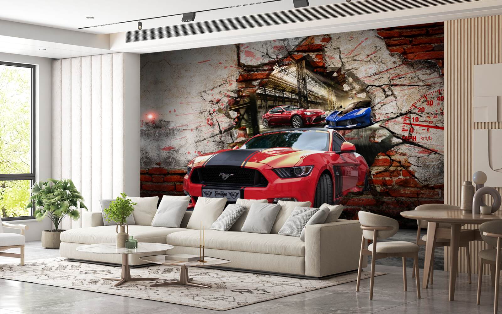 Fototapeta červený mustang na stene