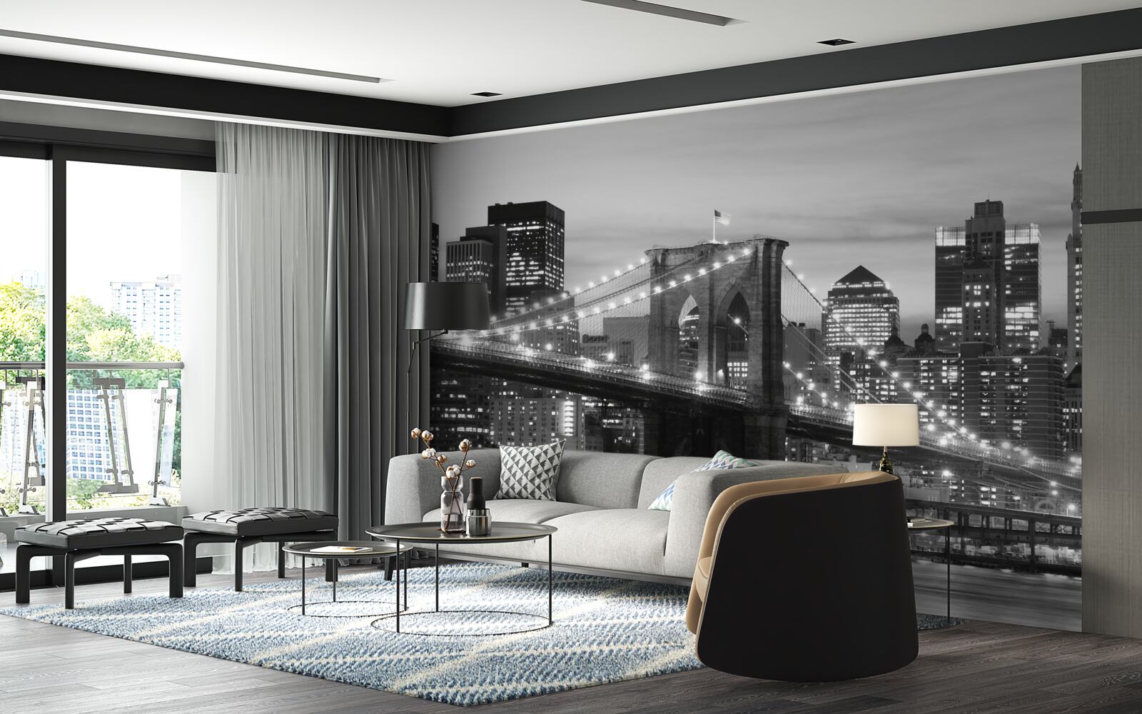 Fototapeta Brooklynský most v čiernej a bielej farbe