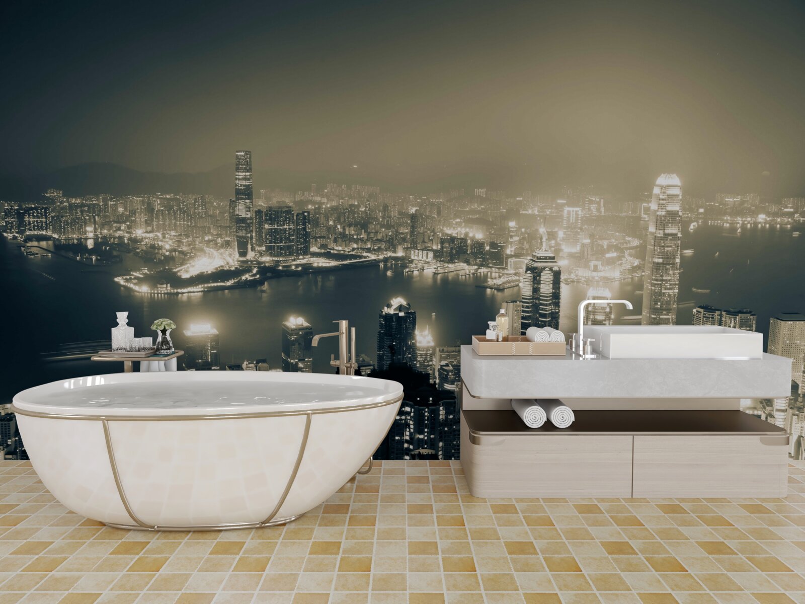 Fototapeta nočný panoramatický výhľad na hongkong