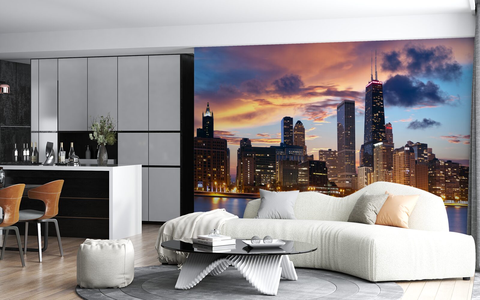 Fototapeta slnko zapadá nad chicagom, illinois