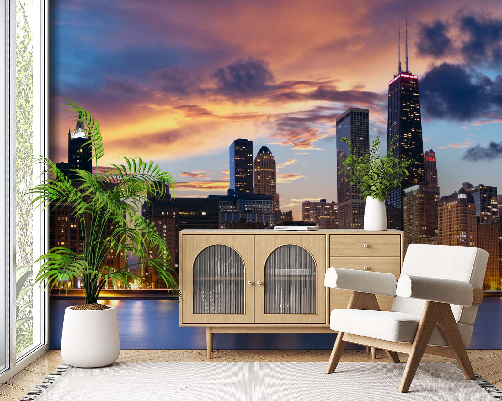 Fototapeta slnko zapadá nad chicagom, illinois