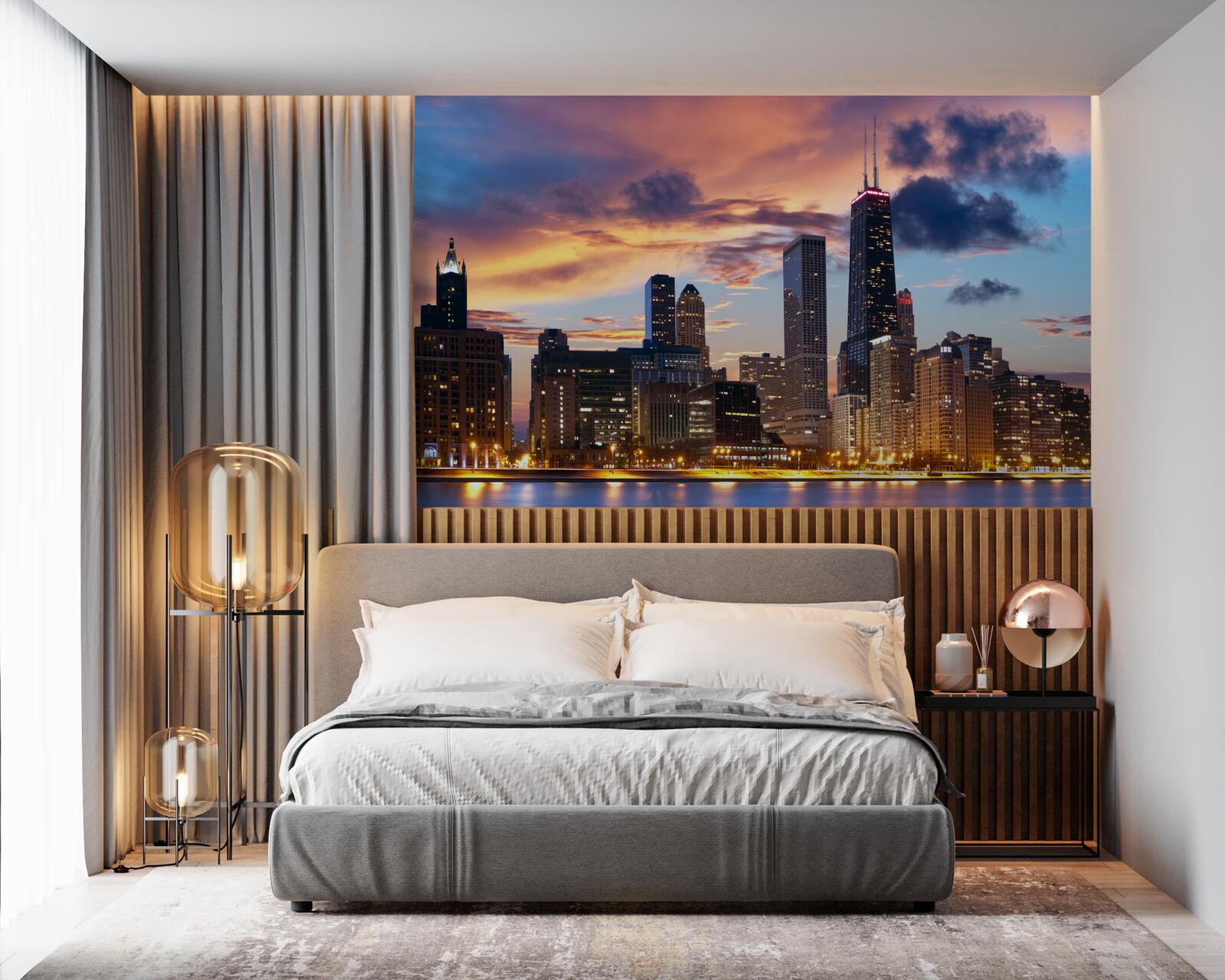 Fototapeta slnko zapadá nad chicagom, illinois