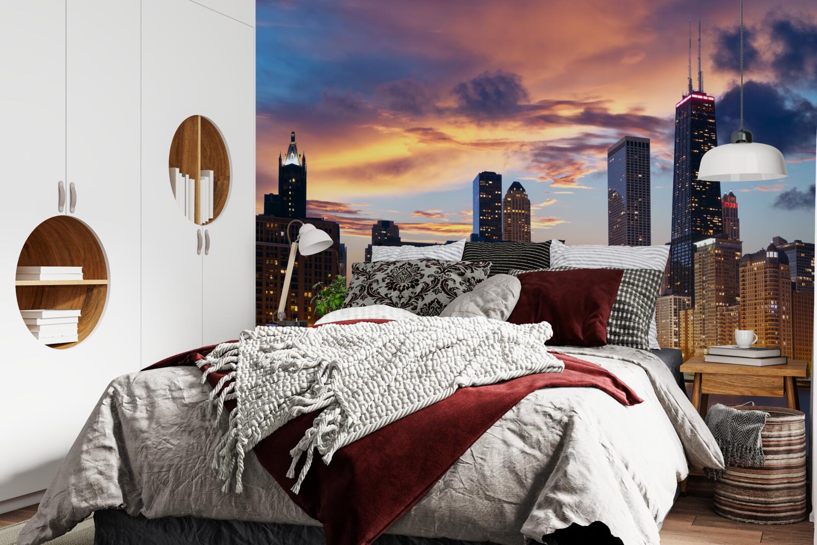 Fototapeta slnko zapadá nad chicagom, illinois