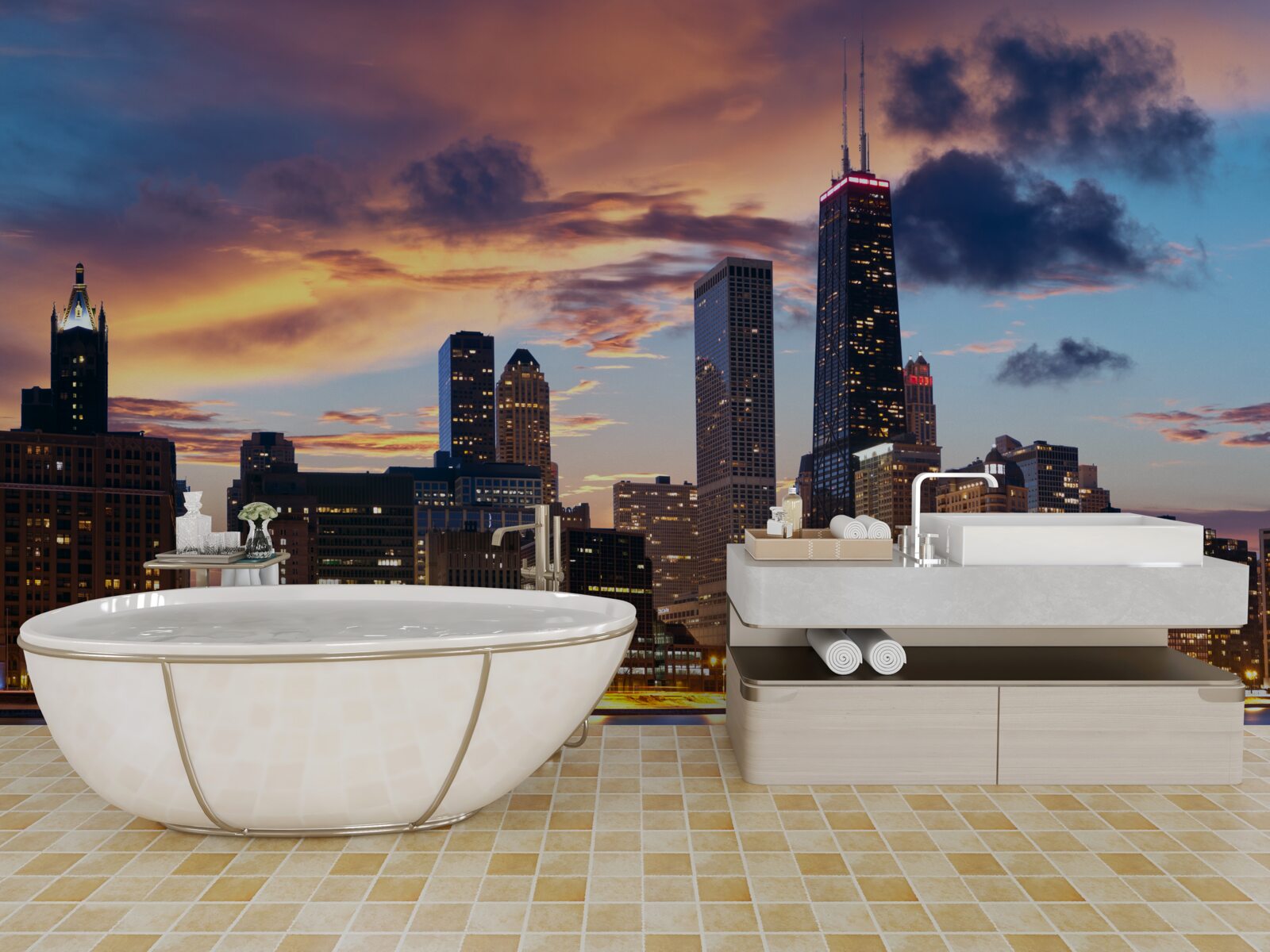 Fototapeta slnko zapadá nad chicagom, illinois