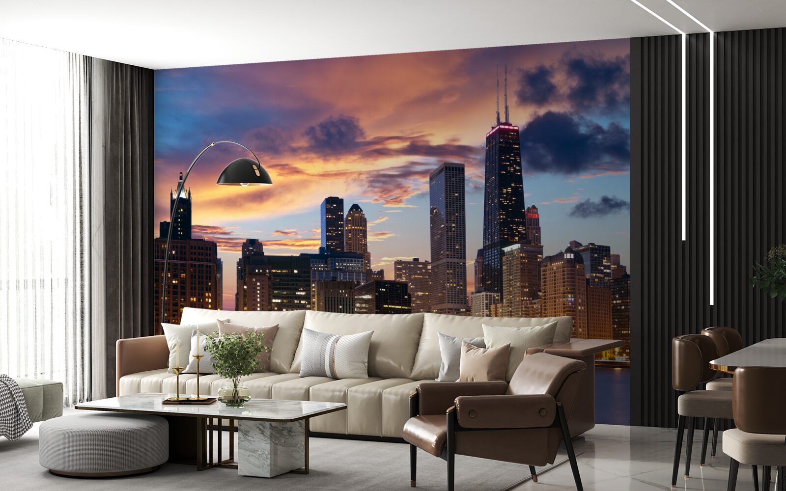 Fototapeta slnko zapadá nad chicagom, illinois