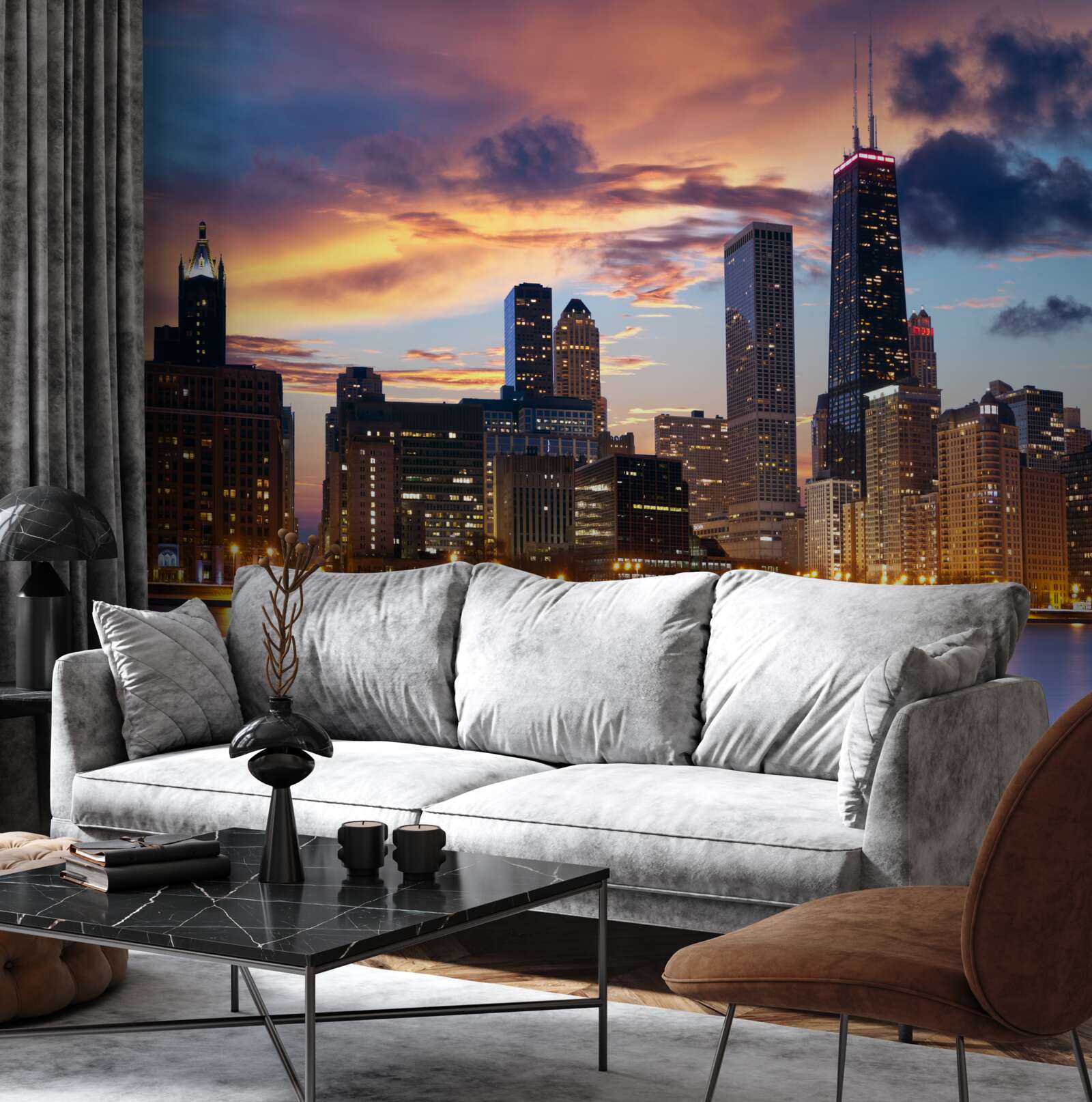Fototapeta slnko zapadá nad chicagom, illinois