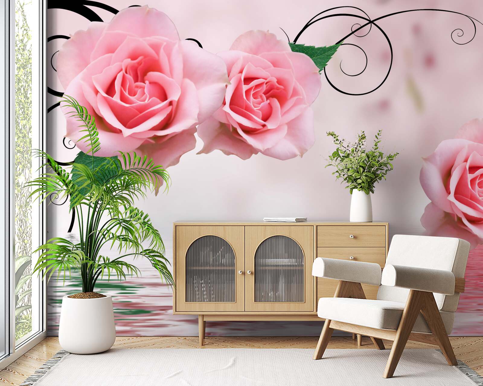 Fototapeta odraz ružovej ruže vo vode