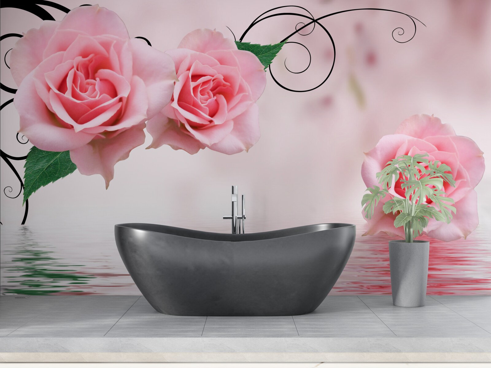 Fototapeta odraz ružovej ruže vo vode