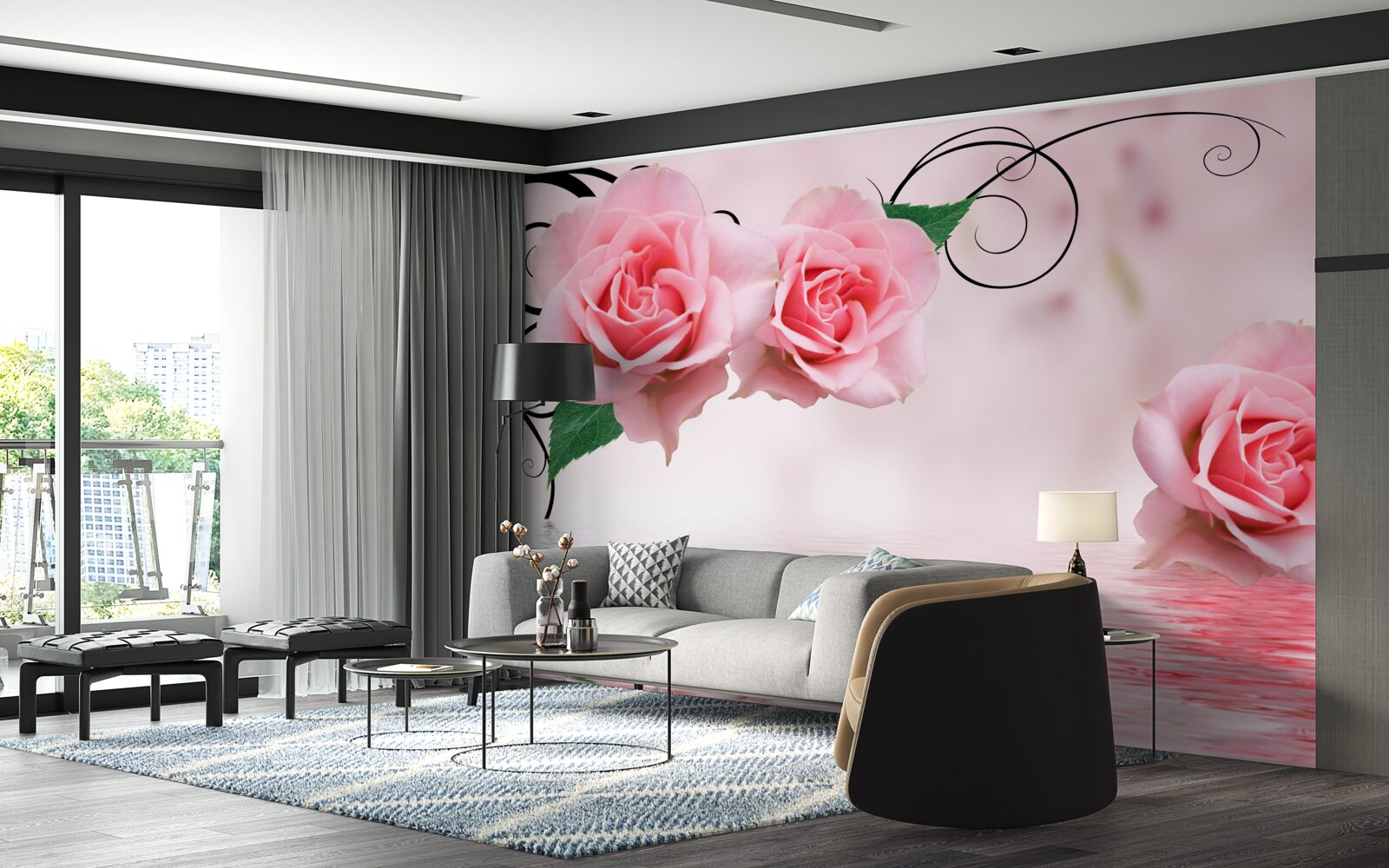 Fototapeta odraz ružovej ruže vo vode