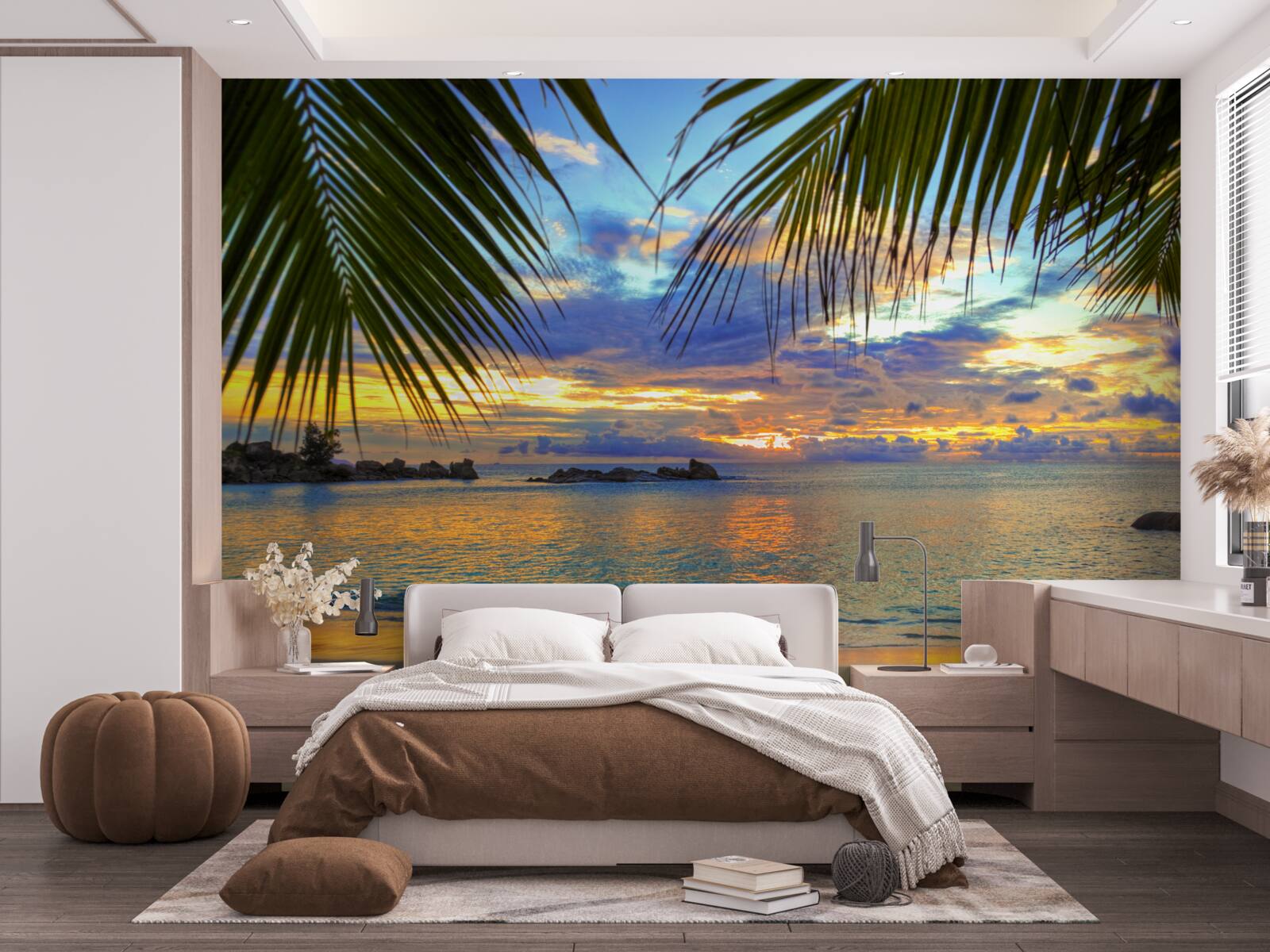 Fototapeta breh je orámovaný pokojným tropickým západom slnka