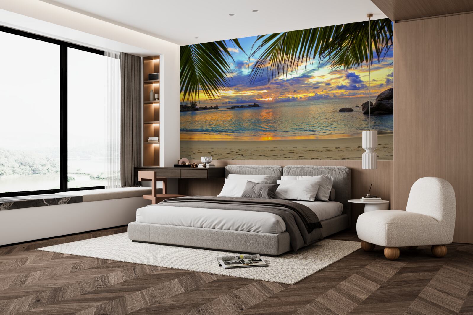 Fototapeta breh je orámovaný pokojným tropickým západom slnka